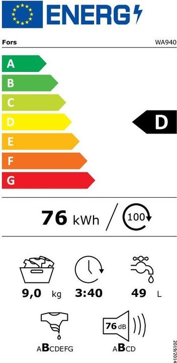 Etichetta energetica Fors WA 940 (9 kg, A sinistra)