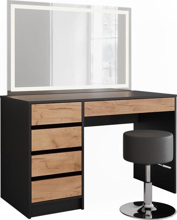 Vicco Dressing table Sherry, Anthracite/golden oak, 120 x 75 cm with LED mirror and stool (120 x 75 x 55 cm)