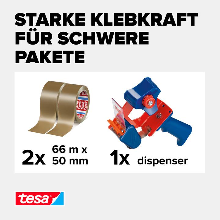 Actual product image tesa tesapack hand dispenser set with 2 tear-resistant PVC packing tapes (50 mm)