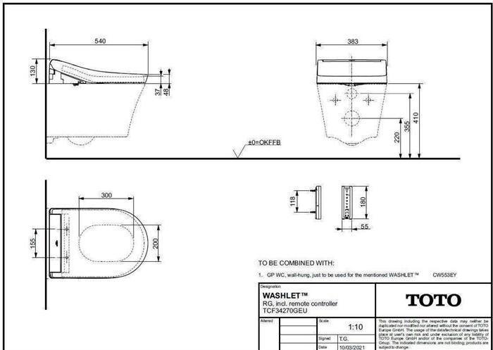 Image du produit TOTO Washlet RG Lite TCF34170GEU Siège de douche avec raccords cachés, télécommande incluse
