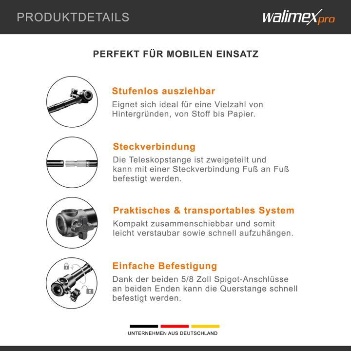 Image du produit Walimex Barre de fond télescopique (224 cm, 6 cm)
