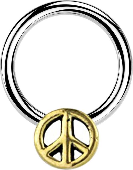Image du produit Star Piercing Micro Closure anneau argenté Peace doré (Laiton, Acier chirurgical 316L)