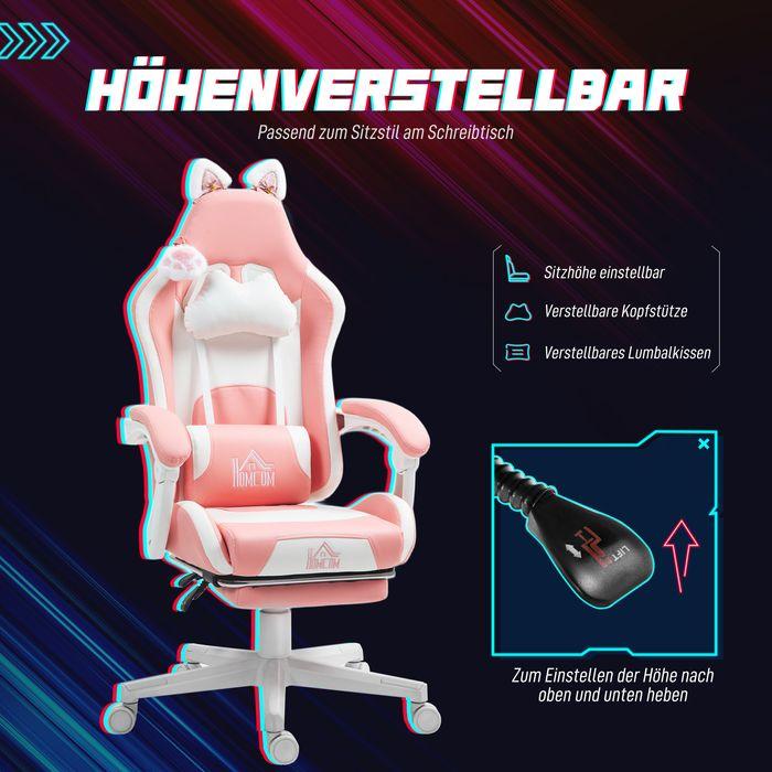 Image du produit Swisshandel24 Gaming Stuhl Ergonomischer Gamer Stuhl mit Lendenwirbelstütze, Fussstütze Rosa