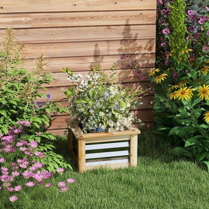 Produktbild Swisshandel24 Hochbeet aus Metall, Blumenkasten Pflanzkasten mit Holzrahmen, Gemüsebeet, Kräuterbeet für Garten, B