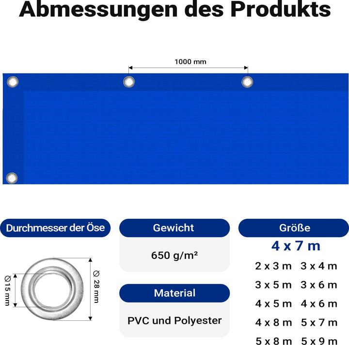 Image du produit Wiltec Bâche de couverture résistante aux intempéries bleu 4x7m bâche de jardin en polyester 650g/m² bâche