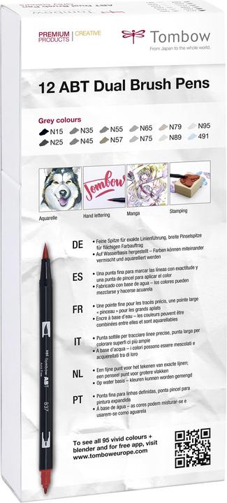 Actual product image Tombow ABT Dual Brush Pen, shades of grey (Black grey, 12 x)