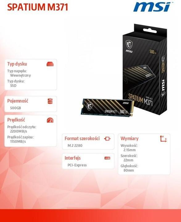 Actual product image MSI Spatium M371 (500 GB, M.2 2280)