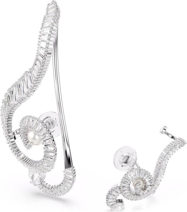 Swarovski x Ariana Grande Ohrclips Asymmetrisches Design Kristallperle Baguette Schliff Weiss Rhodiniert (Swarovski Metall)