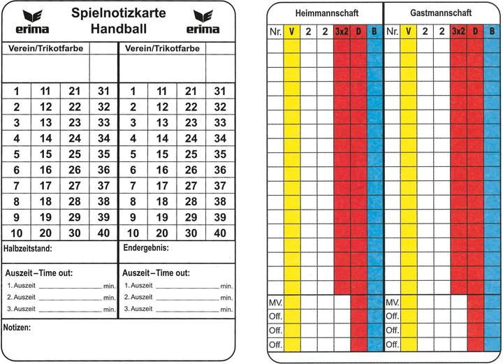 Image du produit Erima Cartes De Notes De Match Handball