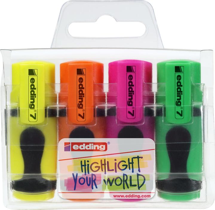 Edding Textmarker 7 Mini 4er-Set (Mehrfarbig, 1 mm, 4 x)