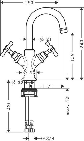 Productafbeelding Axor Tweegreeps WC-mengkraan 160 MONTREUX DN 15 f HWB m ZAG 1 1/4inch chroom