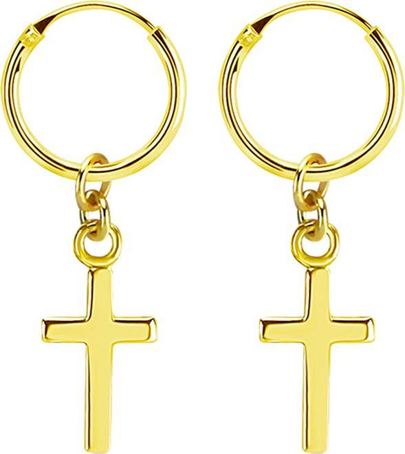 Actual product image Star Piercing Earring round 18k gold plated pendant with cross (925 sterling silver, without brass)