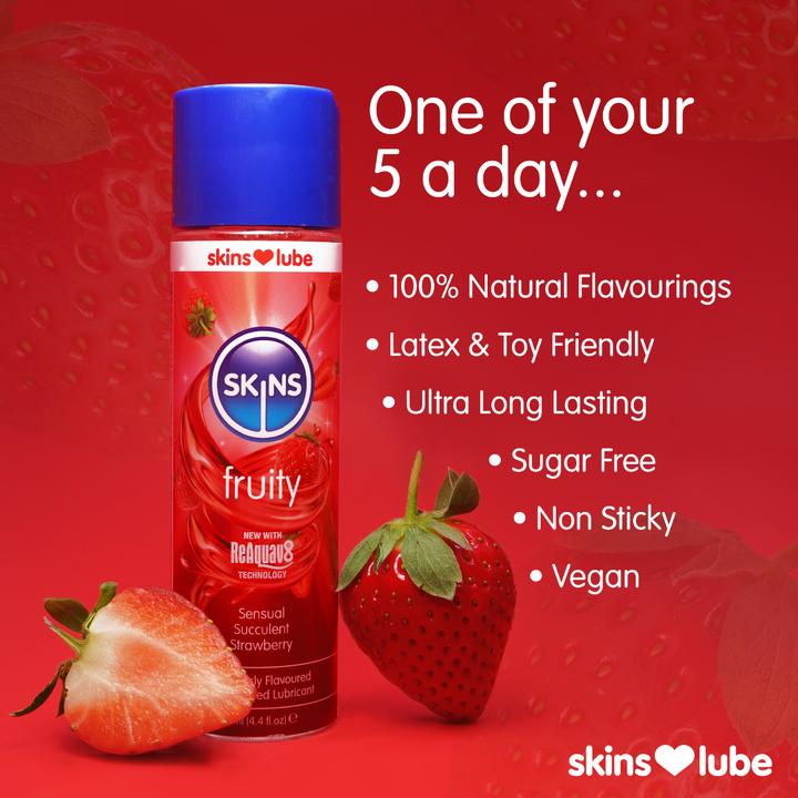 Produktbild Skins Fruity Erdbeer Gleitgel 130 ml – Wasserbasiert, vegan, zuckerfrei und reaktivierbar (130 ml)