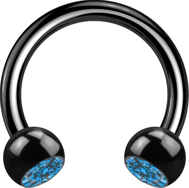 Produktbild Star Piercing Micro Circular Barbell schwarz mit zwei Kugeln Kristall hellblau (Chirurgenstahl 316L, ohne Messing)