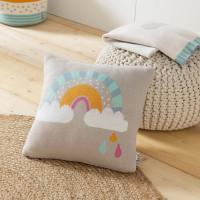 Produktbild Howa Dekokissen "Be happy" mit Regenbogen inkl. Füllung, taupe, Baumwolle, Strick, 35x35cm 8903 (35 x 35 cm)