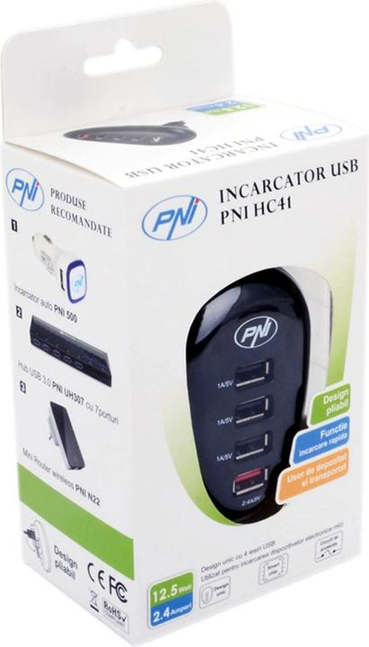 Actual product image PNI USB charger 4-port, for smartphones, tablets and cameras