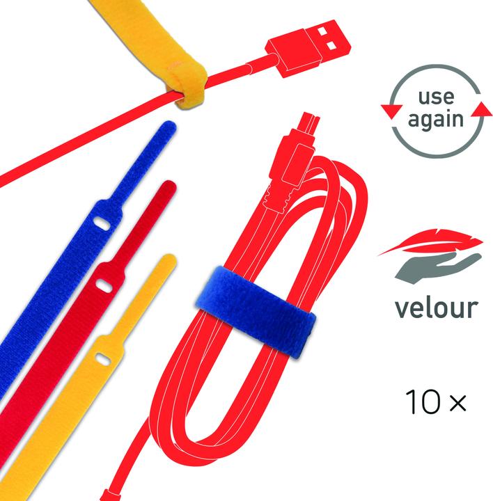 Immagine prodotto Label-the-cable LTC BASIC 10 Raccoglitore con gancio e anello di alimentazione rt, gb, bl (Fascette in velcro, 170 mm, 10 pz.)