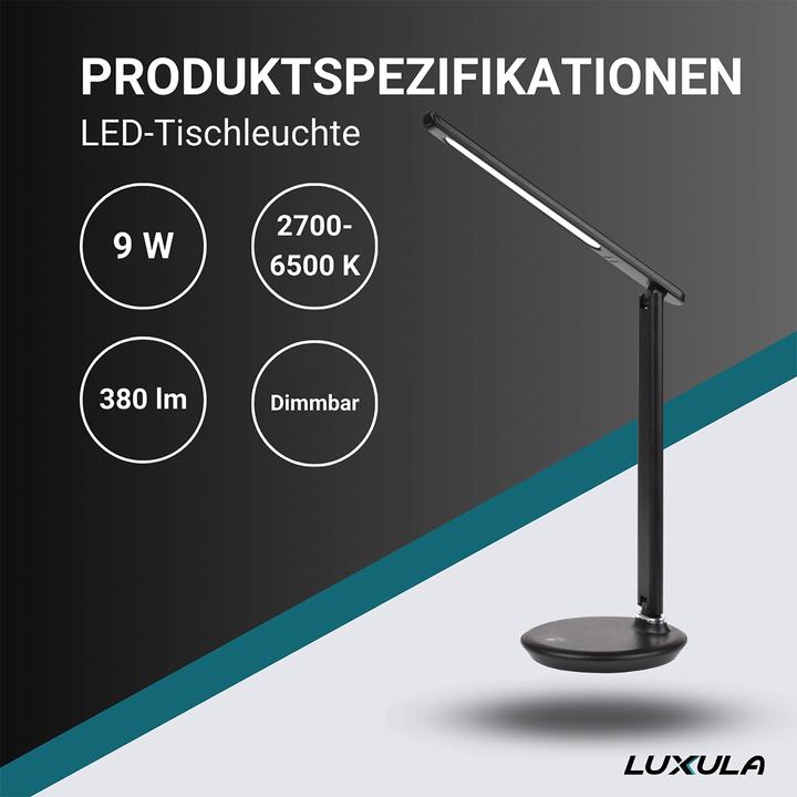 Image du produit Luxula Lampe de table LED LX700150, dimmable, fonction CCT, 9W, noir (380 lm)