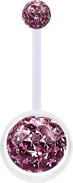 Produktbild Star Piercing Banane transparent mit zwei Kristall Kugeln hellviolett Epoxy Schutzschicht (Bioflex, ohne Messing)