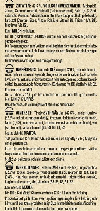 Nährwerte und Zutaten Cini Minis Churros Cerealien (360 g)