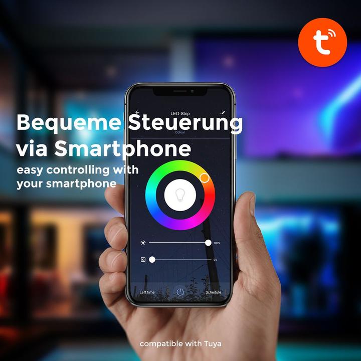 Produktbild B.K.Licht WiFi + Bluetooth Magic RGB-LED Flexband, 5m, inkl. Musiksensor (500 cm, Indoor)