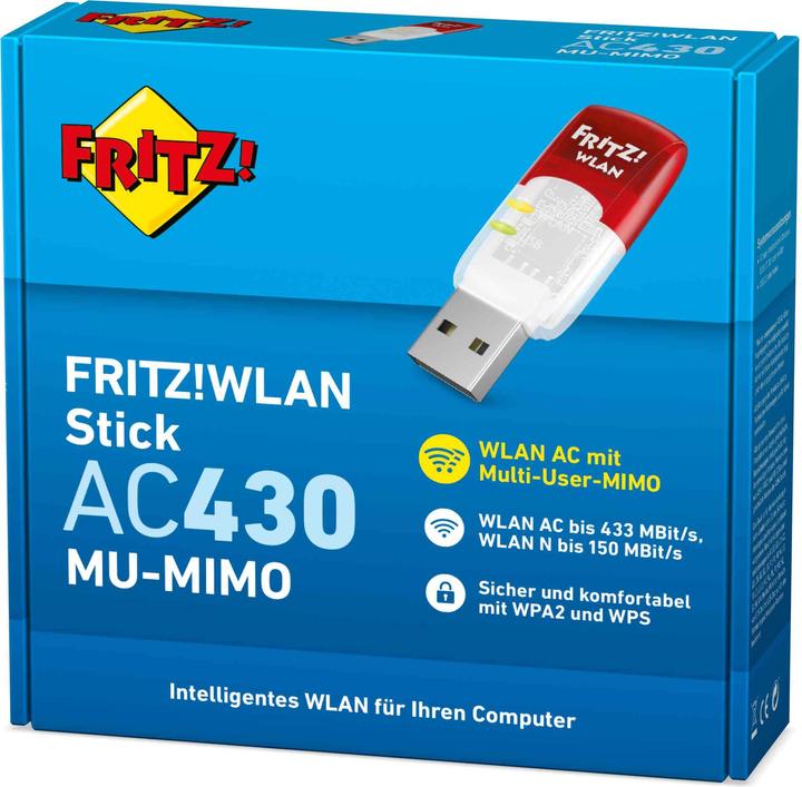 Produktbild AVM FRITZ!WLAN Stick AC 430 MU-MIMO (USB, RJ45 (1x))