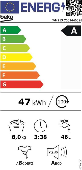 Label énergétique Beko WM215 (8 kg, Gauche)