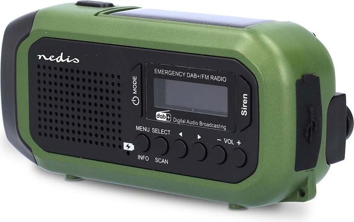 Productafbeelding Nedis Noodradio | Draagbare versie | DAB+ / FM | Werkt op batterijen / Handzwengel / Zonne-energie (DAB+, FM)
