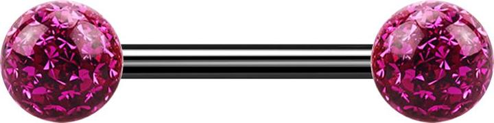 Star Piercing Barbell schwarz mit zwei Kristallkugeln fuchsia Epoxy Schutzschicht (ohne Messing, Titan G23)