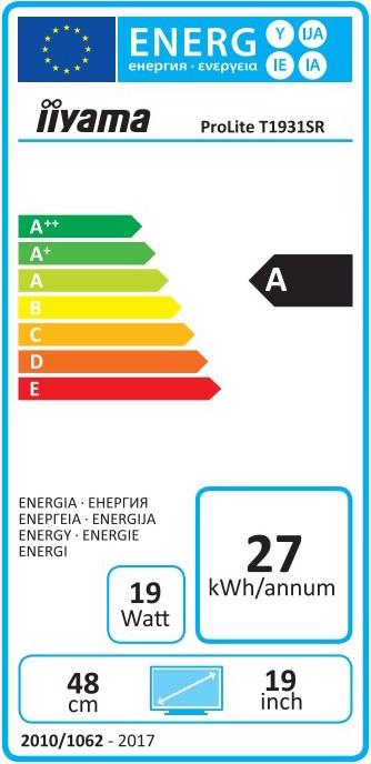 Label énergétique iiyama ProLite T1931SR-B5 (1280 x 1024 pixels, 19")