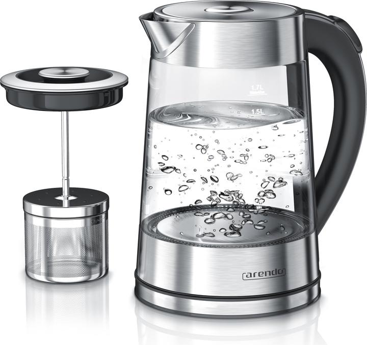 Arendo Bollitore da 1,7 l, 2200 W, acciaio inox e vetro con colino per il tè, bollitore per il tè (1.70 l)