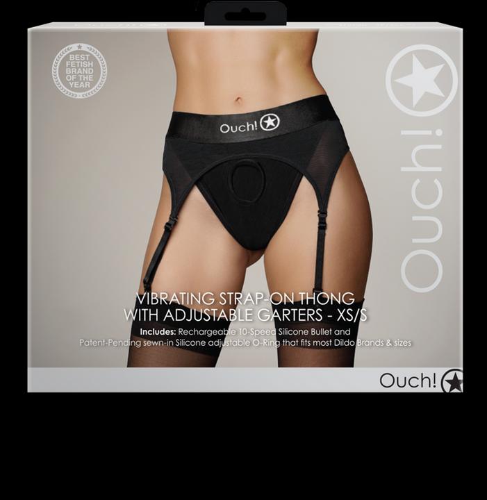 Image du produit Ouch! Vibrating Strap-on Thong, Adjustable Garters - XS/S