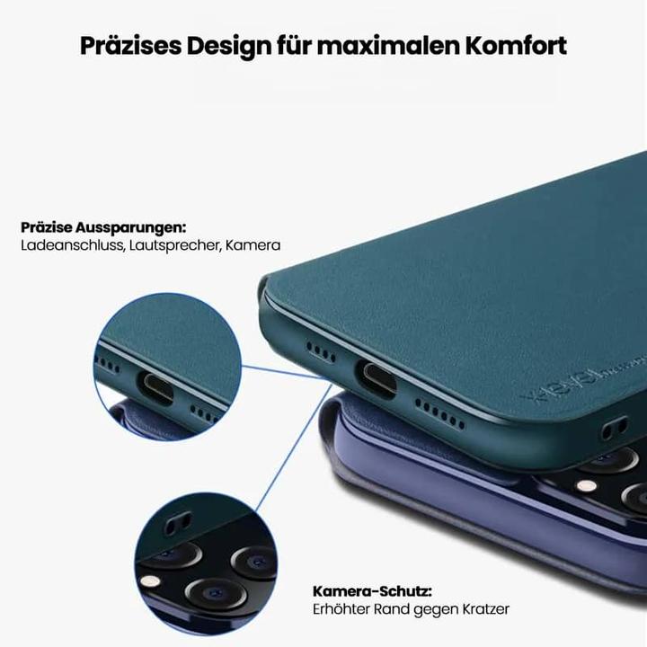 Image du produit X-Level iPhone 11 Pro Max - FIBColor Flip Etui, Kunstleder, 360° Rundumschutz, Dunkelblau (Apple iPhone 11 Pro Max)