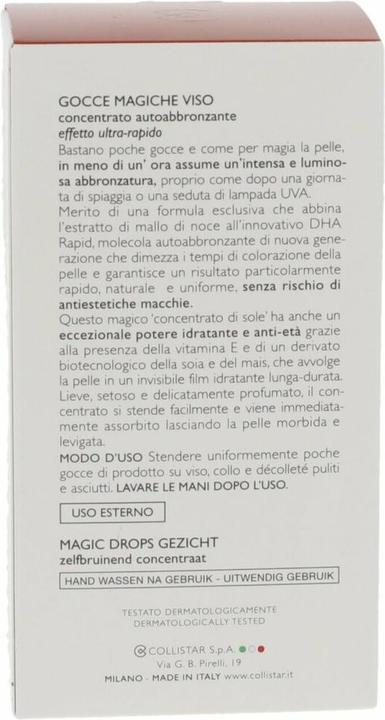 Valeurs nutritives et ingrédients Collistar Sérum magique pour le visage (Sérum autobronzant, 30 ml)