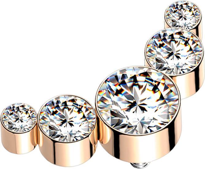 Star Piercing Dermal Anchor rosegold fünf Kristalle silber (Chirurgenstahl 316L)