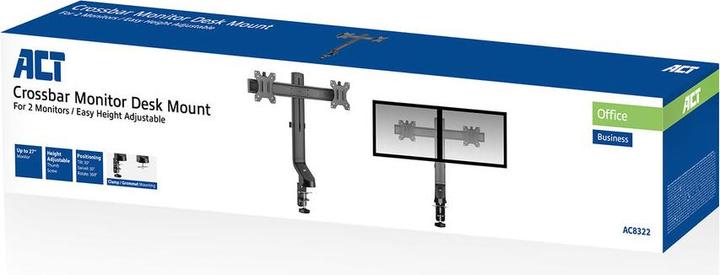 Image du produit Support de bureau pour écran avec barre transversale, 2 écrans jusqu'à 27 pouces, avec vis à molette (Tables, 27")