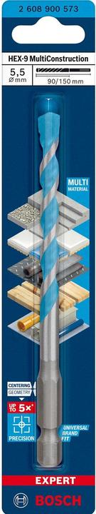 Produktbild Bosch Professional Zubehör EXPERT HEX-9 MultiConstruction Bohrer, 5,5 x 90 x 150 mm (5.50 Millimeter)