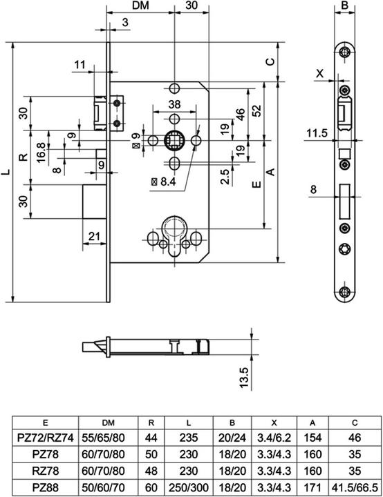 Actual product image Glutz Panic mortise lock 12400 SV PE