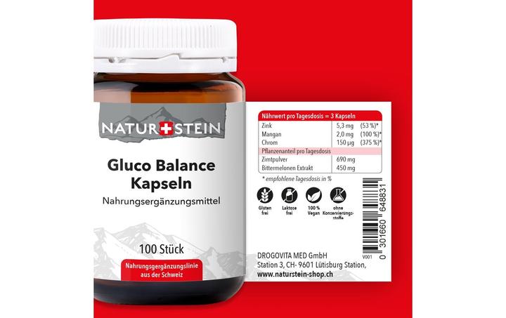 Image du produit Naturstein Gluco balance Capsules 100 pcs (100 pièce(s), Capsules, 147 g)