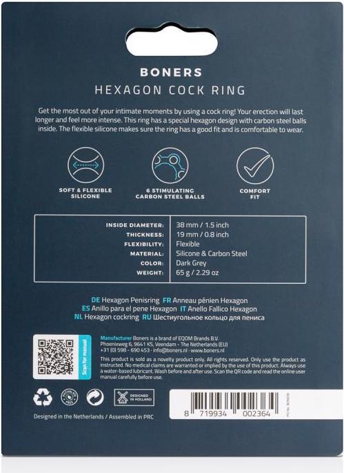 Image du produit Boners Anneau pénien hexagonal avec billes d'acier (3.80 cm)
