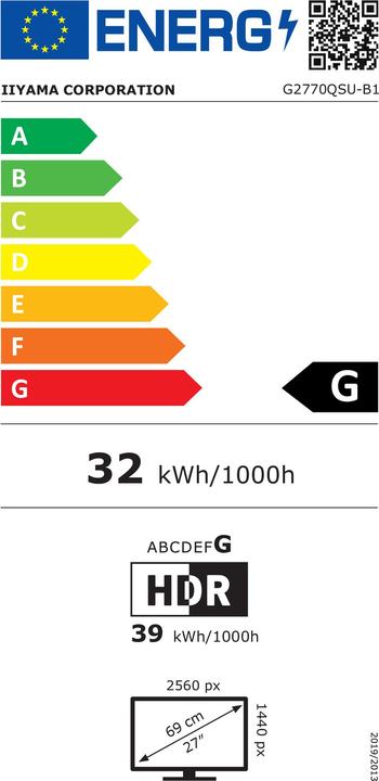 Energy Label iiyama G2770QSU-B1 (2560 x 1440 pixels, 27")