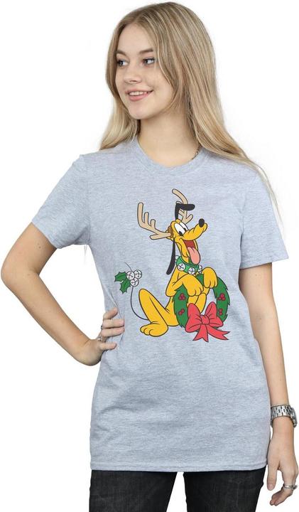 Actual product image Disney Womens/Ladies Pluto Christmas Reindeer Cotton Boyfriend T-Shirt (XL)