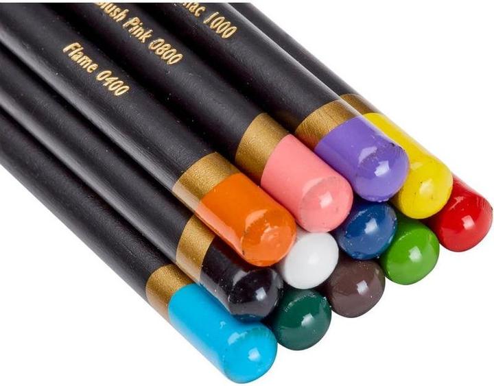 Produktbild Derwent Chromaflow Buntstifte (Blush Pink, Flame, Natural Brown, Scarlet, grass green, Denim, Sun Yellow, Blue, Basil, Black, Lilac, White, 12 x)
