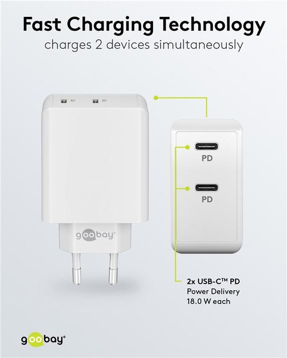 Produktbild Goobay Dual USB-C Schnellladegerät (36 W)