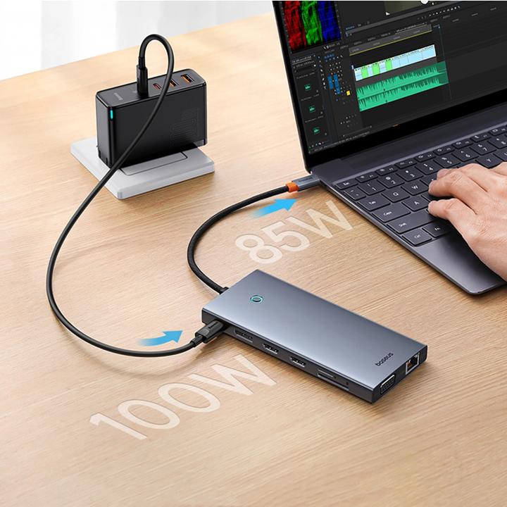 Produktbild Baseus HUB PortalJoy Series 13in1 USB-C - 2x HDMI / DP / VGA / USB-A 3.1 / USB-C 3.1 / USB-A 2.0 / P (USB-C, 13 Ports)
