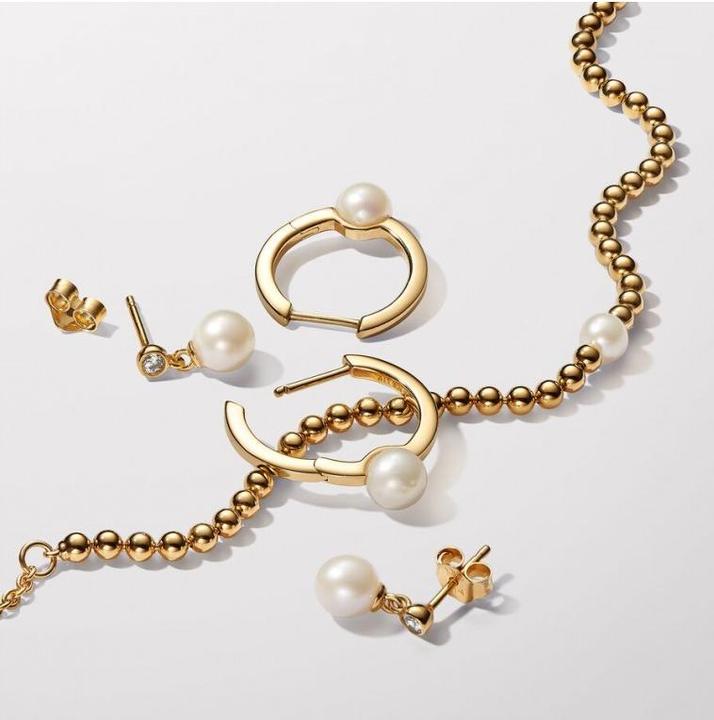 Image du produit Pandora Boucles d'oreilles Treated Freshwater Cultured Pearl & Stone Drop Plaqué or (Métal, Plaqué or)