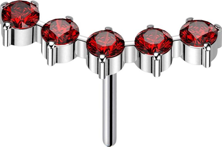 Star Piercing Threadless gebogen silber fünf runde Kristalle rot (ohne Messing, Titan G23)
