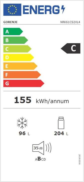 Label énergétique Gorenje NRK61CS2XL4 (300 l)