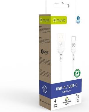 Image du produit Muvit Cable USB-A USB-C 2m Plastique Recyclé Blanc (2 m, USB 2.0)