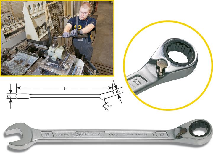 Image du produit HAZET Clé mixte à cliquet 606-10 ∙ Profil Traction à 12 pans extérieurs ∙ 10 mm (10 mm)